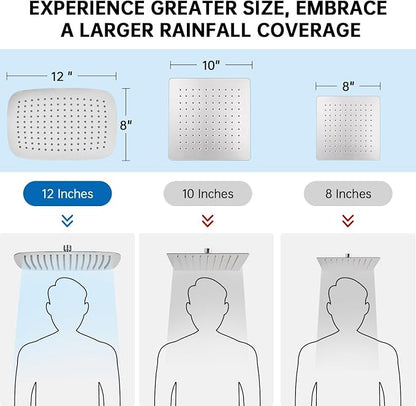 G-Promise All Metal 12" Rain Shower Head with Handheld for Bathroom Upgrade | All Metal, Built to Last, Easy Install, Adjustable Height & Angle for All Heights, Extra Long Hose, Modern Upgrade