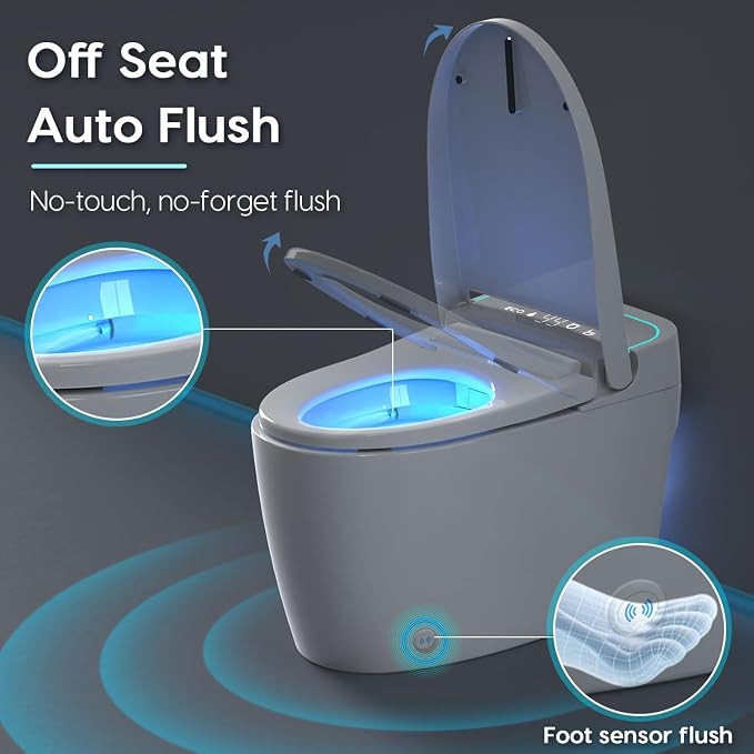 Glendan Smart Toilet Auto Flush: Off Seat Dual Flush One Piece Toilet, Elongated Heated Toilet Seat, Electric Toilets for Bathroom with Night Light, Remote, Pre Wet, Soft Close Seat&Lid, ADA Height