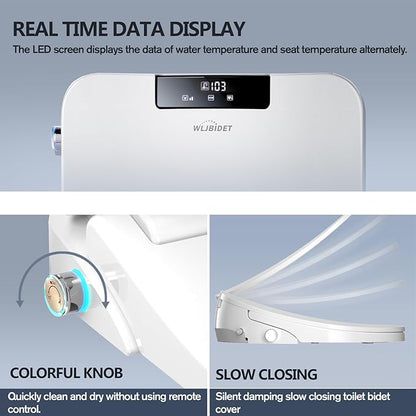 Toilet Bidet Seat with Wireless Remote Control, Electric Bidet with Oscillating Cleaning, Heated Toilet Seat, Adjustable Temperature and Pressure, Slow Closed Lid, Elongated