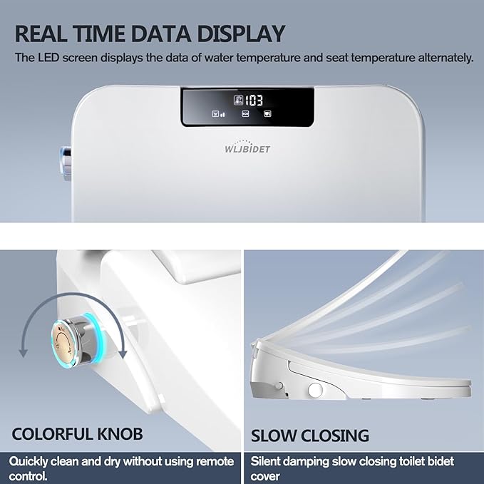 Toilet Bidet Seat with Wireless Remote Control, Electric Bidet with Oscillating Cleaning, Heated Toilet Seat, Adjustable Temperature and Pressure, Slow Closed Lid, Oval