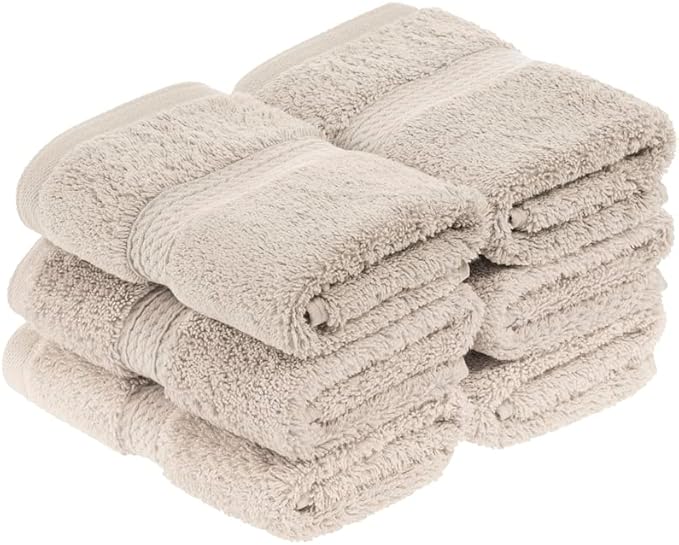 Superior Egyptian Cotton Plush & Absorbent, Face Towel Set of 6, Stone | Quick Dry, Soft Luxury Towel Set, Bath Essentials for Bathroom, Guest Bath, Spa, 2 Piece Face, Madeline Towels