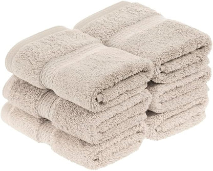 Superior Egyptian Cotton Plush & Absorbent, Face Towel Set of 6, Stone | Quick Dry, Soft Luxury Towel Set, Bath Essentials for Bathroom, Guest Bath, Spa, 2 Piece Face, Madeline Towels