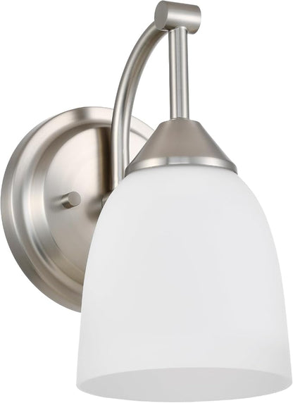 Traditional 1-Light Indoor Wall Sconce with Frosted Glass Bathroom Bedroom Hallway, 9.6" H x 5.5" W, Brushed Nickel