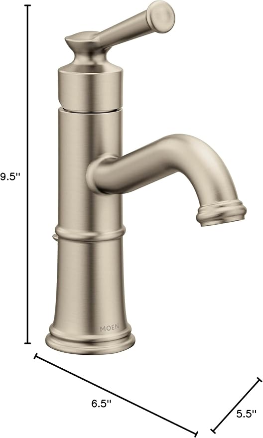 Moen Belfield Brushed Nickel One-Handle Bathroom Sink Faucet with Drain Assembly and Optional Deckplate, 6402BN