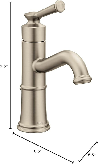 Moen Belfield Brushed Nickel One-Handle Bathroom Sink Faucet with Drain Assembly and Optional Deckplate, 6402BN