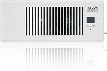 VEVOR Register Booster Fan, Quiet Vent Booster Fan Fits 4” x 12” Register Holes, with Remote Control and Thermostat Control, Adjustable 10-Speed for Heating Cooling Smart Vent, White