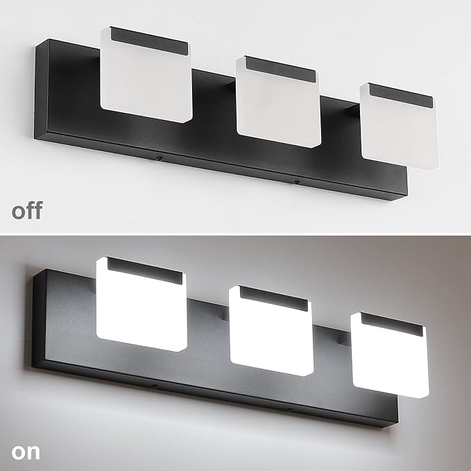 Ralbay LED Modern Black Vanity Light 3 Light Acrylic Matte Black Bathroom Vanity Wall Light Modern Black Bathroom Vanity Lighting Fixtures