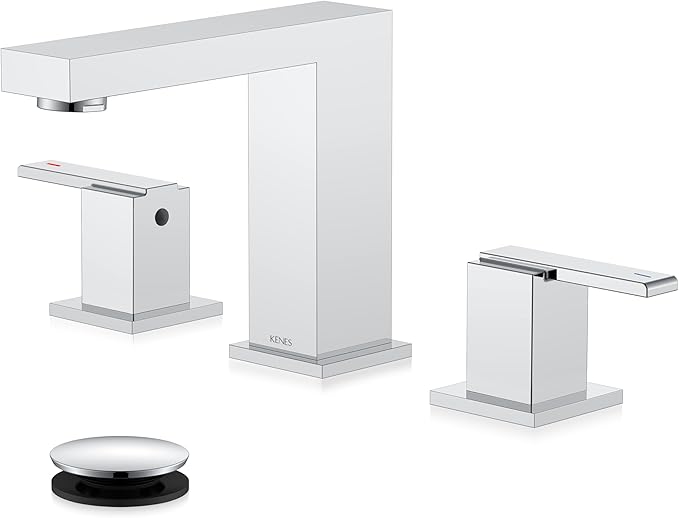 Chrome Widespread Bathroom Faucet 2 Handle Vanity Faucet 3 Hole | Bathroom Sink Faucet with Pop Up Drain & Supply Lines, Lead-Free cUPC & NSF Certified, 8 Inch Faucet for Vanity Restroom Sink