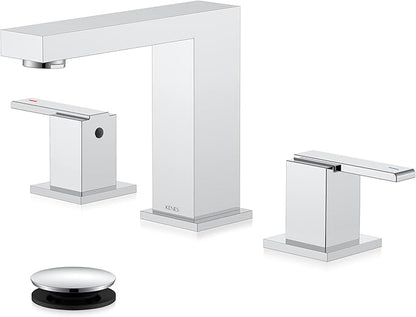 Chrome Widespread Bathroom Faucet 2 Handle Vanity Faucet 3 Hole | Bathroom Sink Faucet with Pop Up Drain & Supply Lines, Lead-Free cUPC & NSF Certified, 8 Inch Faucet for Vanity Restroom Sink