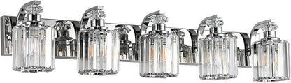 Chrome Bathroom Light Fixtures with K9 Crystal Lampshade Bathroom Lighting Over Mirror Vanity Lights for Living Room,Bedroom,Restroom,Hallway 5 Lights