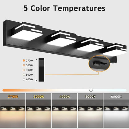 LED Modern Bathroom Vanity Light Fixtures 4-Light 5CCT Dimmable Matte Black Vanity Lights for Bathroom Lighting Fixtures Over Mirror, with 350° Rotatable Acrylic Heads, 28-inch