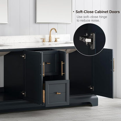 Vanity Art 72 Inch Bathroom Vanity with Double Sink, Vintage Spruce Blue | Solid Wood, Ceramic Sink, Marble Top, Waterproof Backsplash, Pre-assembled, Soft-close Doors, Ample Storage, Freestanding