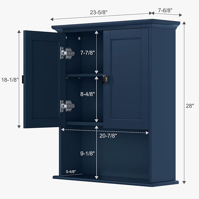 Over The Toilet Storage Cabinet, Wall Mounted Medicine Cabinet Bathroom Wall Cabinet with Build-in Spirit Level Cupboard Adjustable Shelves for Bathroom Laundry Room Kitchen, Ultramarine
