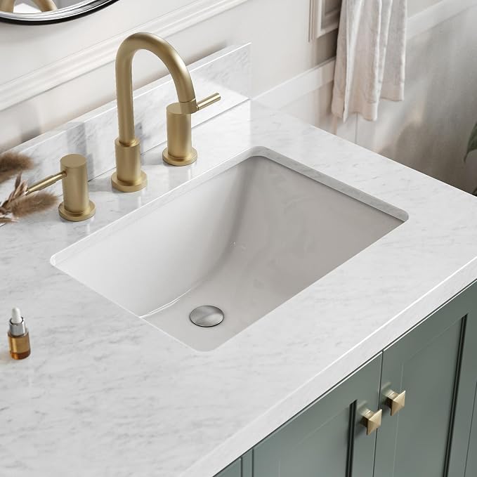 ARIEL Cambridge 36-inch Bathroom Vanity with Sink,Solid Wood, 1.5-inch Italian Carrara Marble Countertop, Single Rectangular Porcelain Sink, 2 Soft Closing Doors, 5 Dovetail Drawers, Vintage Green