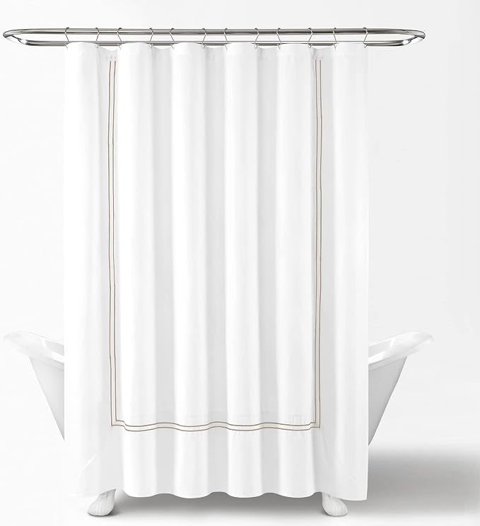 Lush Decor Hotel Collection Shower Curtain Single 72" W x 72" L White & Wheat - White Shower Curtains for Bathroom - Bathroom Curtain - Modern Decor
