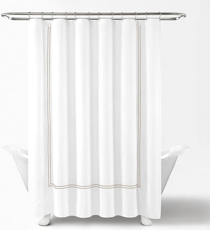 Lush Decor Hotel Collection Shower Curtain Single 72" W x 72" L White & Wheat - White Shower Curtains for Bathroom - Bathroom Curtain - Modern Decor