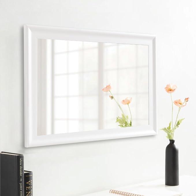 White Wall Mirror for Bathroom,Rectangle Rustic 24 x 36 inch Vanity Mirrors | Hanging Mirror with Wood Grain Pattern for Living Room,Bedroom,Entryway (24x36 inch, White)
