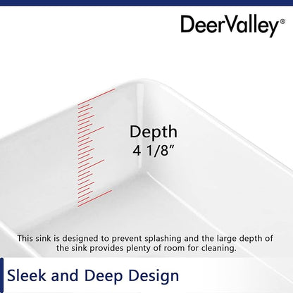 Rectangle Vessel Sink, Deervalley DV-1V0048 Liberty 16" x 12'' White Bathroom Sinks Ceramic Above Counter Sink Bowl