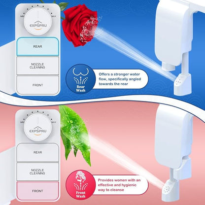 Bidet Attachment for Toilet,Non Electric Ultra-Slim Cold Water Bidet Toilet Seat Attachment,Adjustable Water Pressure,Self-cleaning Dual Nozzle (Frontal & Rear Wash),Easy to Install,White