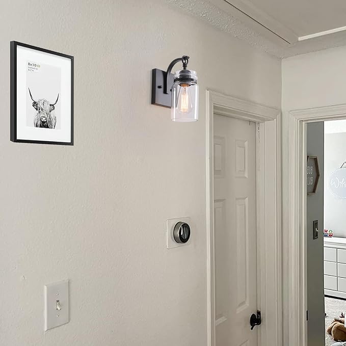 Black Wall Sconces Lighting Fixtures with Clear Glass Indoor 1-Light Bathroom Wall Sconce for Bathroom Hallway Stairwell