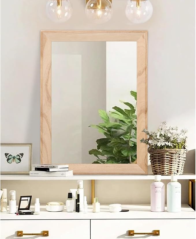 AAZZKANG Rustic Mirrors for Wall Rectangle Wood Frame Mirror Large 26"x18" Decorative for Farmhouse Bedroom Bathroom Living Room Large
