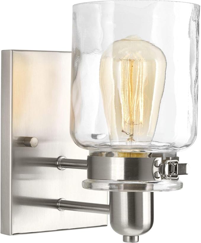 Calhoun Collection 1-Light Clear Glass Farmhouse Bath Vanity Light Brushed Nickel