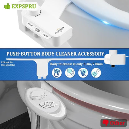 Bidet Attachment for Toilet, Non-Electric Ultra-Slim Bidet Toilet Seat Adjustable Water Pressure with Self-Cleaning Dual Nozzle (Frontal & Rear Wash), White