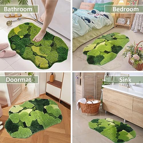 Hifuwan Cute Green Moss Shag Bathroom Rugs, Plant Bath Mats, 20 x 32 Inch