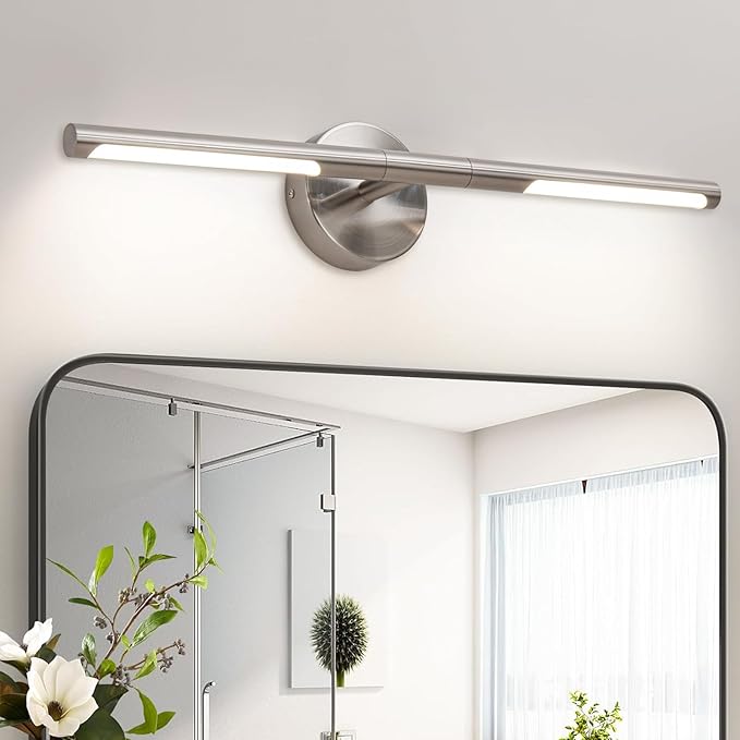 Brushed Nickel Bathroom Light Fixtures Over Mirror 24 Inch, 18W 360° Rotatable Dimmable 4000K LED Vanity Light Bar, Modern Vanity Lights Above Mirror, Led Bathroom Lighting
