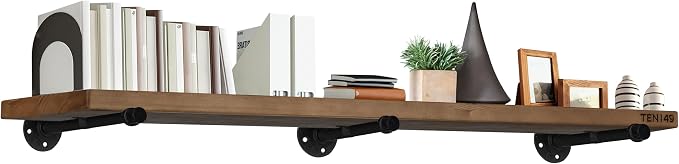 TEN49 Real Wood Rustic Floating Shelves Wall - 60 Wide Small Wooden Industrial Pipe Shelving 1.8 Thick - Farmhouse Pipe Wall Shelves Furniture Bathroom Decor Art Shelf - Dark Espresso Color - Set of 1