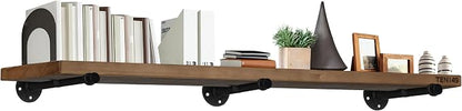 TEN49 Real Wood Rustic Floating Shelves Wall - 60 Wide Small Wooden Industrial Pipe Shelving 1.8 Thick - Farmhouse Pipe Wall Shelves Furniture Bathroom Decor Art Shelf - Dark Espresso Color - Set of 1