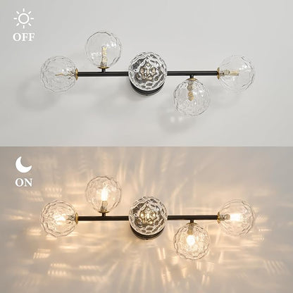 Bathroom Vanity Mirror Light Fixtures: Dimmable 5 Lights Bath Wall Sconce Lighting - Brass Black Vanity Lights with Hammered Clear Glass Shade - Modern Minimalist Makeup Light Above Mirror G9 Base