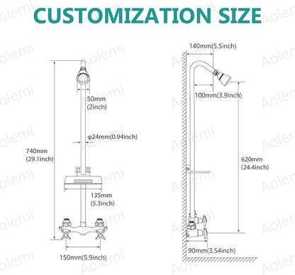Aolemi Outdoor Shower Kit,2-Handle with Soap Dish,Matte Black | Solid Brass Showerhead and Valve,SUS304 Riser,6-Inch Centers,Soap Dish,Reversible Upward/Downward Exposed Shower Install