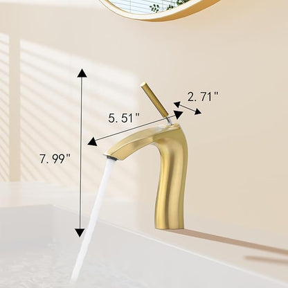Brushed Gold Single Handle Bathroom Faucet - Lead-Free, Aerated Stream, Easy Install