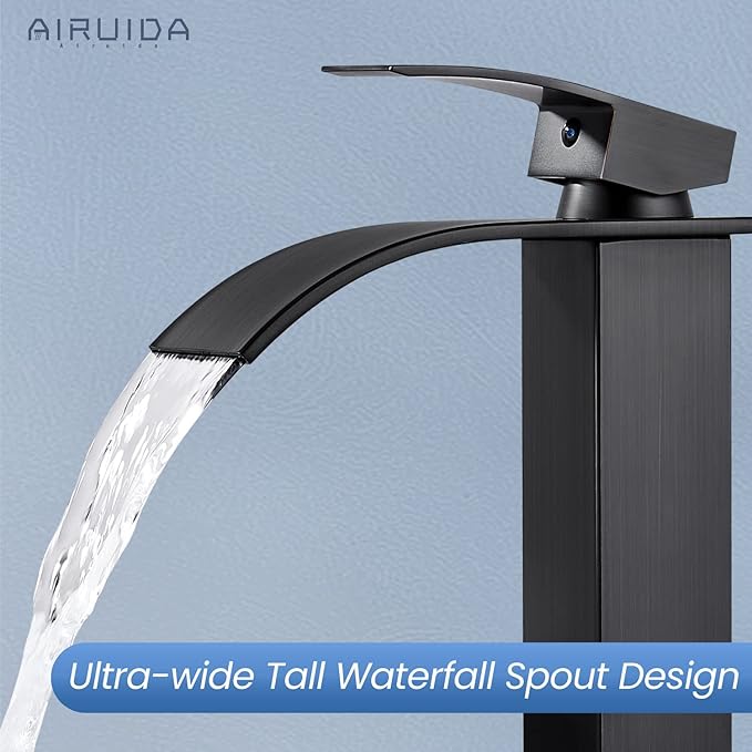 Airuida Oil Rubbed Bronze Single Handle Bathroom Sink Faucet Single Hole Waterfall Bathroom Faucet 1 or 3 Hole Basin Mixer Tap, Rv Lavatory Vanity Faucet with Deck Plate and Supply Lines