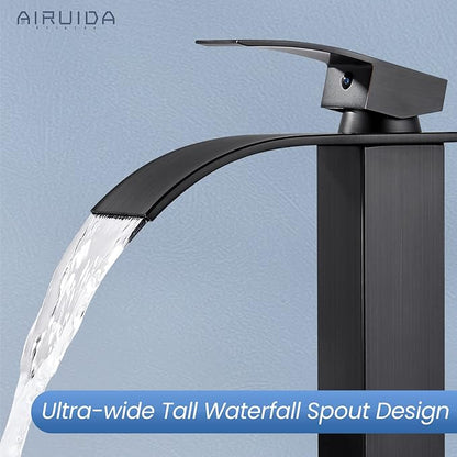 Airuida Oil Rubbed Bronze Single Handle Bathroom Sink Faucet Single Hole Waterfall Bathroom Faucet 1 or 3 Hole Basin Mixer Tap, Rv Lavatory Vanity Faucet with Deck Plate and Supply Lines