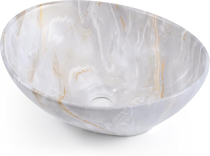 KES 16 x 13 Inch Oval Soft Clouded Marbling Vessel Sink Above Counter, Ceramic Porcelain Bathroom Sink Bowl for Vanity Countertop, Modern Look, No Overflow, Sink Only, BVS124-MBE