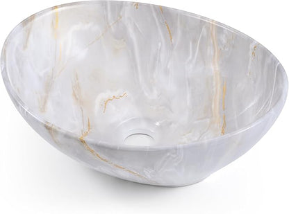 KES 16 x 13 Inch Oval Soft Clouded Marbling Vessel Sink Above Counter, Ceramic Porcelain Bathroom Sink Bowl for Vanity Countertop, Modern Look, No Overflow, Sink Only, BVS124-MBE