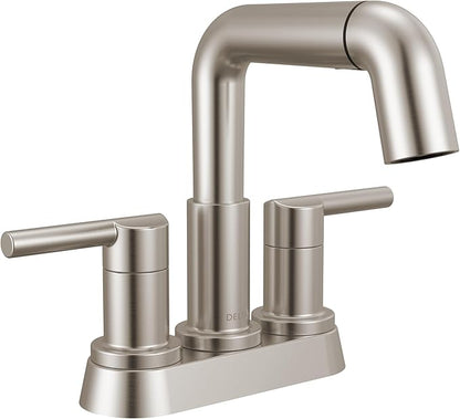 Delta Nicoli Centerset Brushed Nickel Bathroom Faucet with Sprayer, 4 Inch 3 Hole Bathroom Sink Faucet with Pull Out Sprayer, Push-Pop Drain, Stainless 25849LF-SSPD