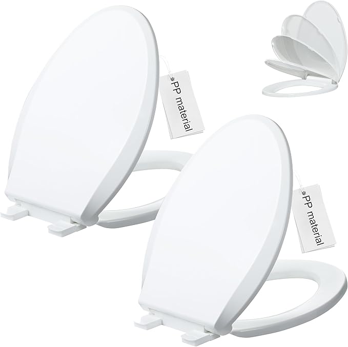 Angol Shiold 2-Pack Elongated Toilet Seat Soft Close & Quick Release, White Plastic Toilet Seats Cover Rust-Proof(18.5",Modern)