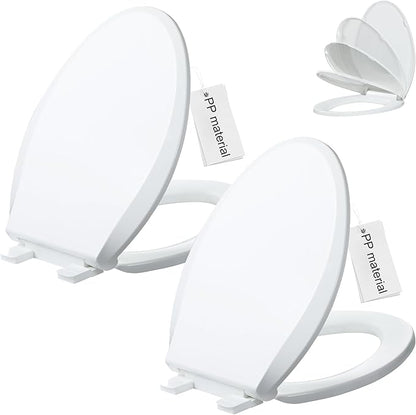 Angol Shiold 2-Pack Elongated Toilet Seat Soft Close & Quick Release, White Plastic Toilet Seats Cover Rust-Proof(18.5",Modern)