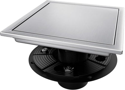 Square Shower Drain Silver 6 inch with 2 in 1 Tile-Insert Cover | AISI 304 Stainless Steel Brushed Shower Floor Drain with Removable Hair Catcher and Flange Fits Bathroom Balcony Kitchen