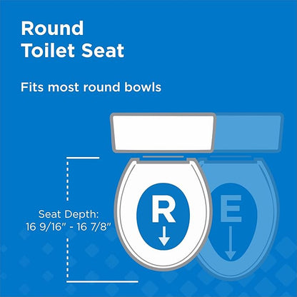 Gerber Round Front Toilet Seat with Cover, Standard Close, Quick & Easy Install, Heavy-Duty Plastic, Durable & Fade-Resistant, White GC55012043