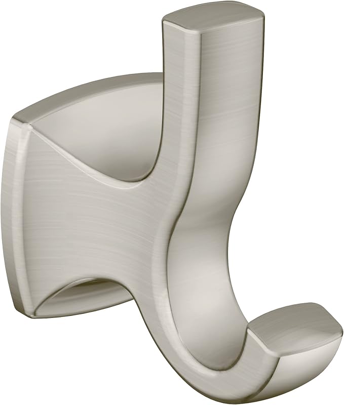 Moen Voss Brushed Nickel Bathroom Double Robe Hook, Wall Mounted Metal Hanger for Towels, YB5103BN