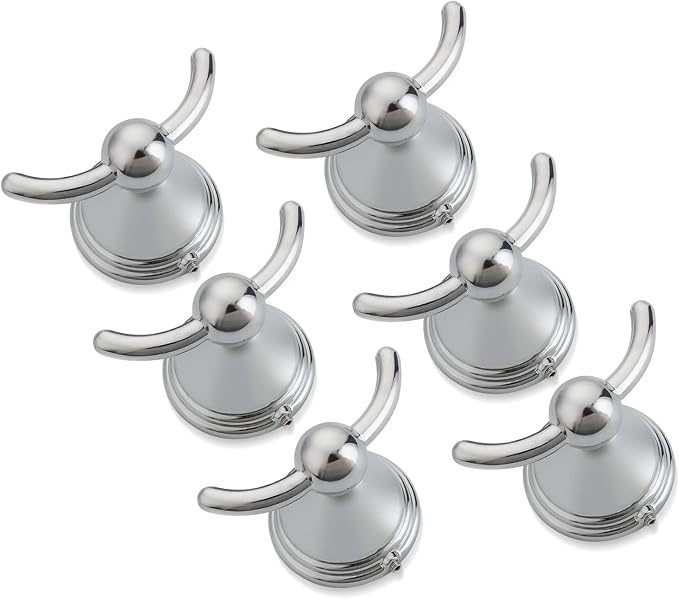 FILTA Bathroom Towel Hooks, Polished Chrome Robe & Towel Hooks for Wall Mounted, Traditional Towel and Robe Hooks for Hanging Towels, Bath Towel Holder for Shower(6 Pack)