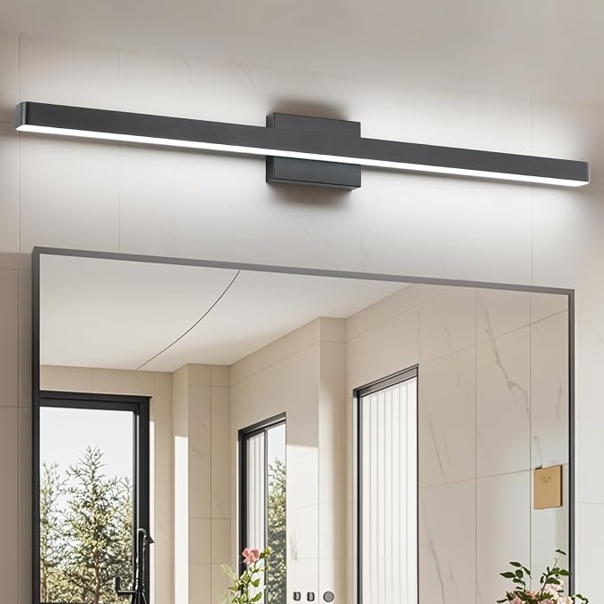 LED Modern Bathroom Vanity Light Fixtures (40-Inch, Cool White 6000K), Modern Acrylic Bathroom Wall Lighting Fixtures for Bathroom Over Mirror, Matte Black