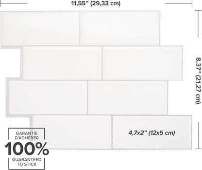 Smart Tiles Peel and Stick backsplash, Subway Soft White, 11.55"x8.38" | Pack of 5 (2.8 sq ft), Glossy, Heat/Moisture Resistant, Low VOC, Kitchen/Bathroom, Renter Friendly, Made in Canada