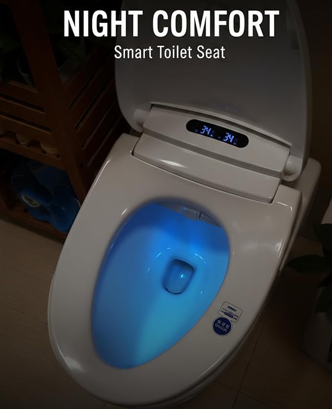 Electric Bidet Toilet Seat Elongated, Slow Close Seat, Warm Air Dryer, Remote Control, LED Light, Smart Heated Bidet Seat, Temp Adjustable Toilet Lid