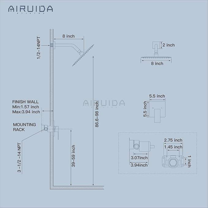 Airuida Oil Rubbed Bronze Shower Faucet Set,8 Inch Shower Valve Kit | Square Showerhead,Female Thread Rough-in Valve,Bathroom Rain Shower System,Single Function Handle
