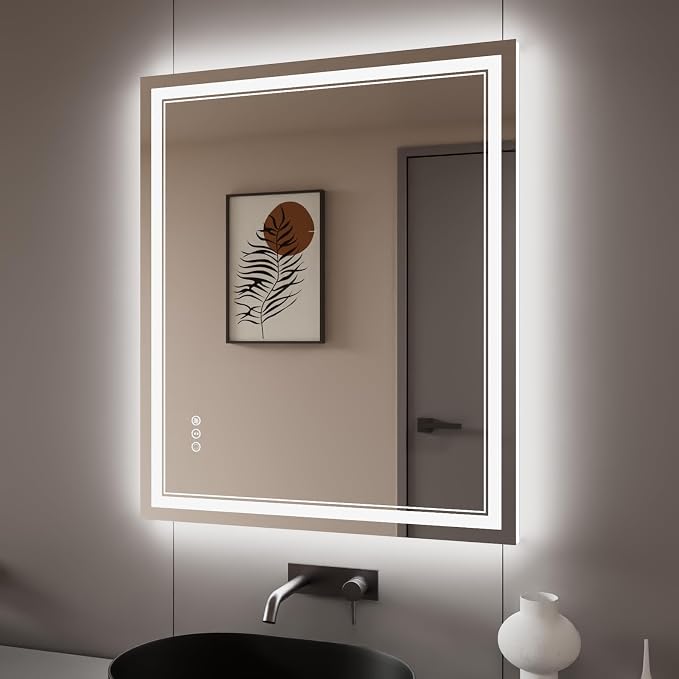 30x36 Inch LED Bathroom Mirror with Lights | Front and Backlit, 3 Colors, Dimmable, Memory, Anti Fog, Shatterproof, Horizontal/Vertical, Lighted Mirrors for Bathroom Wall